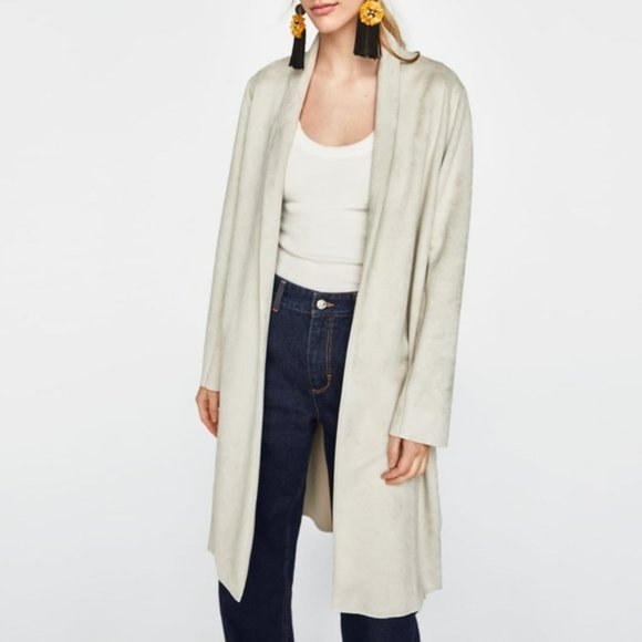EUC Zara Faux Suede Ecru Long Jacket/Duster size Small - Picture 2 of 5